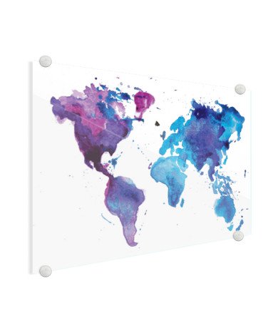 Weltkarte Aquarell blau Acrylglas