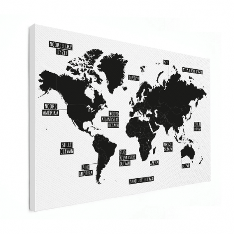 Einfache Weltkarte Schwarz-Weiß Leinwand