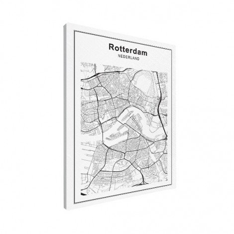 Stadtkarte Rotterdam Schwarz-Weiß Leinwand