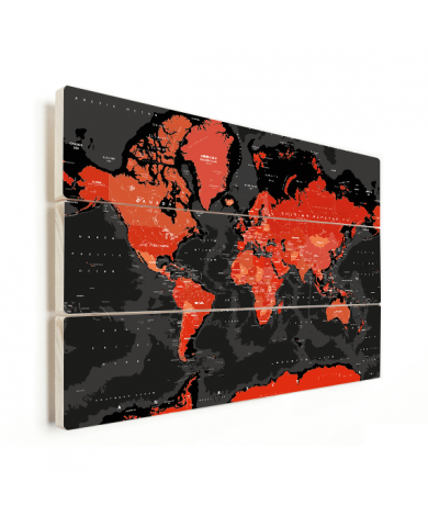 Weltkarte Rot - Schwarz Holz