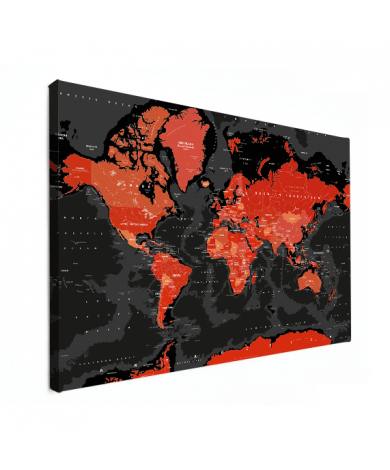 Weltkarte Rot - Schwarz Leinwand