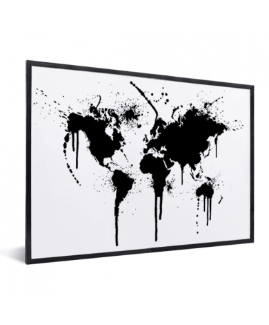 Weltkarte schwarze Tinte im Rahmen