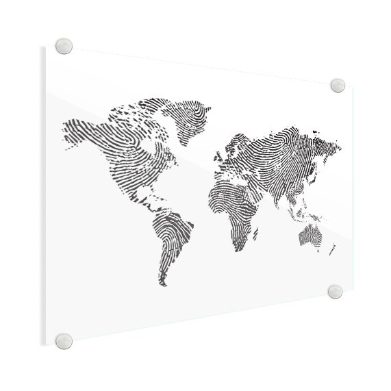 Fingerabdruck Weltkarte Schwarz-Weiß Acrylglas - Schwarz ...