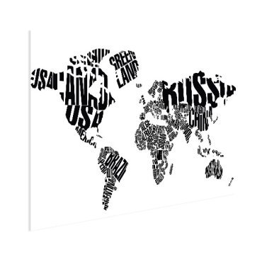 Weltkarte Text schwarz weiss
