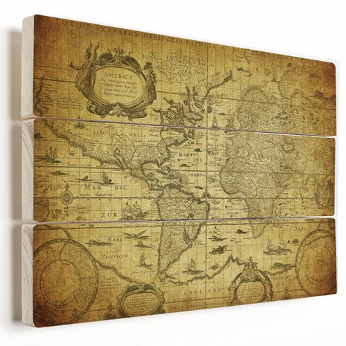 Weltkarte auf Holzplanken