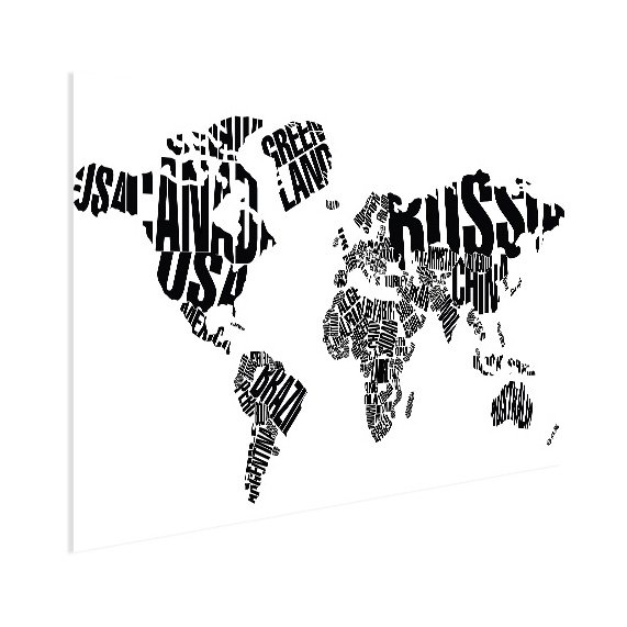 Weltkarte Text schwarz weiss