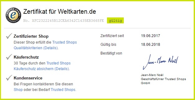TrustedShops Gütesiegel Zertifikat
