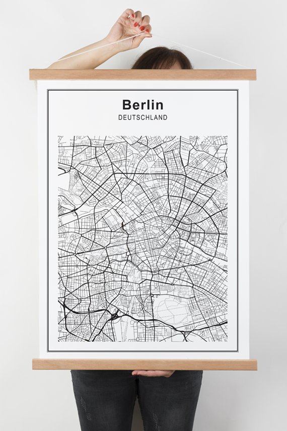 Stadtkarte Berlin auf Textilposter mit Latten