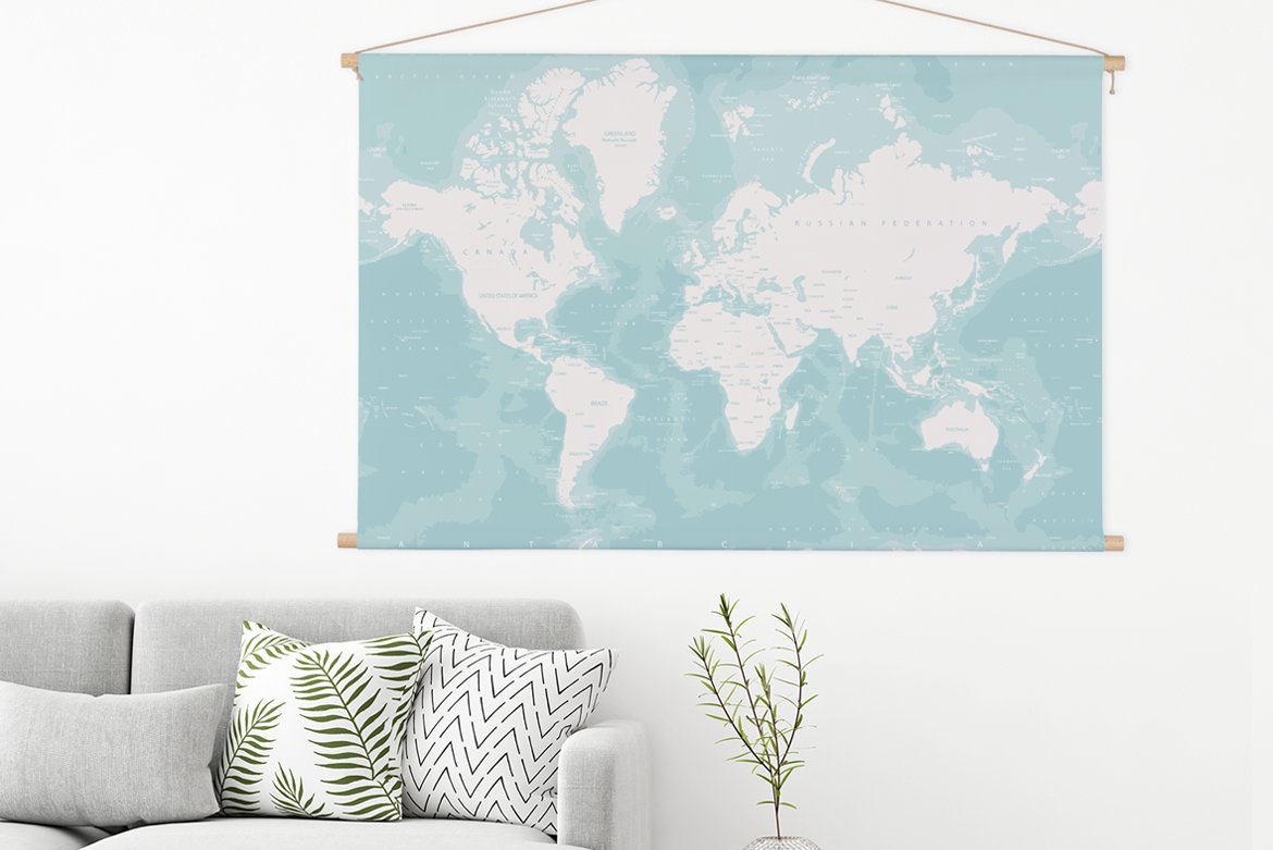 Textilposter Weltkarte blau