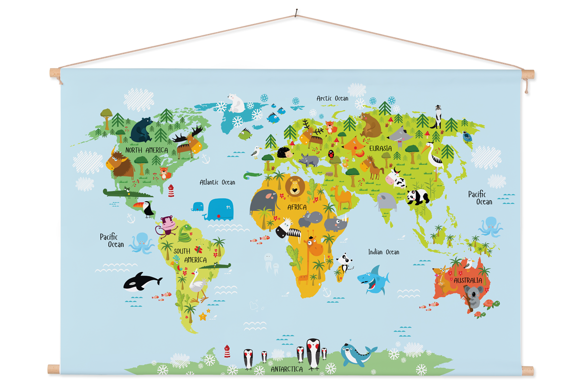 Kinder Weltkarte Textilposter Druck